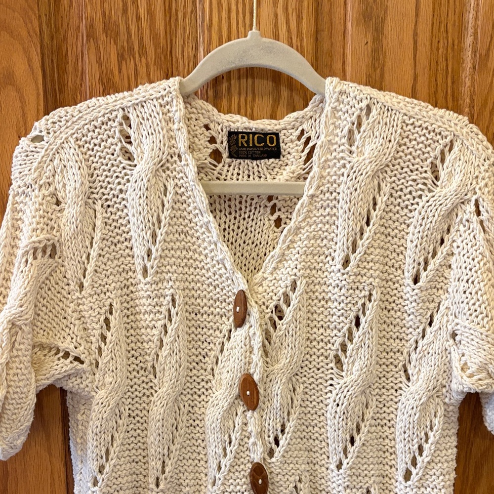 RICO Women's Cream Knit Button-Front Short Sleeve Cardigan - Picture 3 of 6